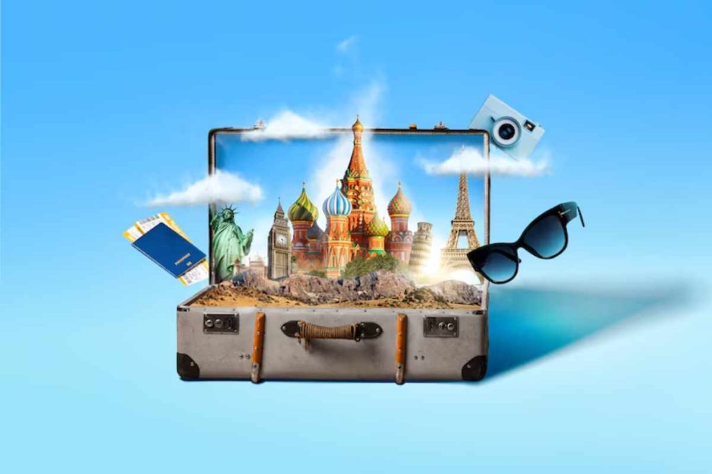 "Traveler booking a flight on a smartphone using a travel app"