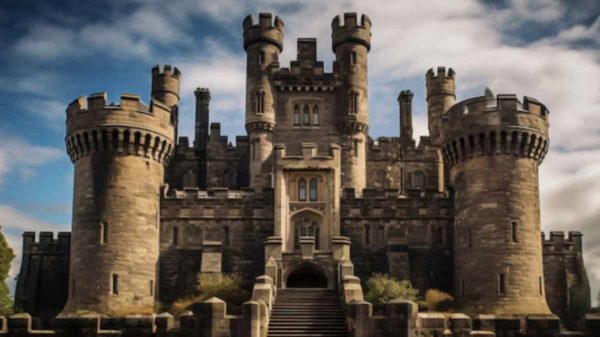 "Confident modern woman standing with a crown silhouette in background"