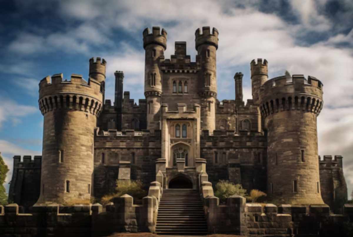 "Confident modern woman standing with a crown silhouette in background"